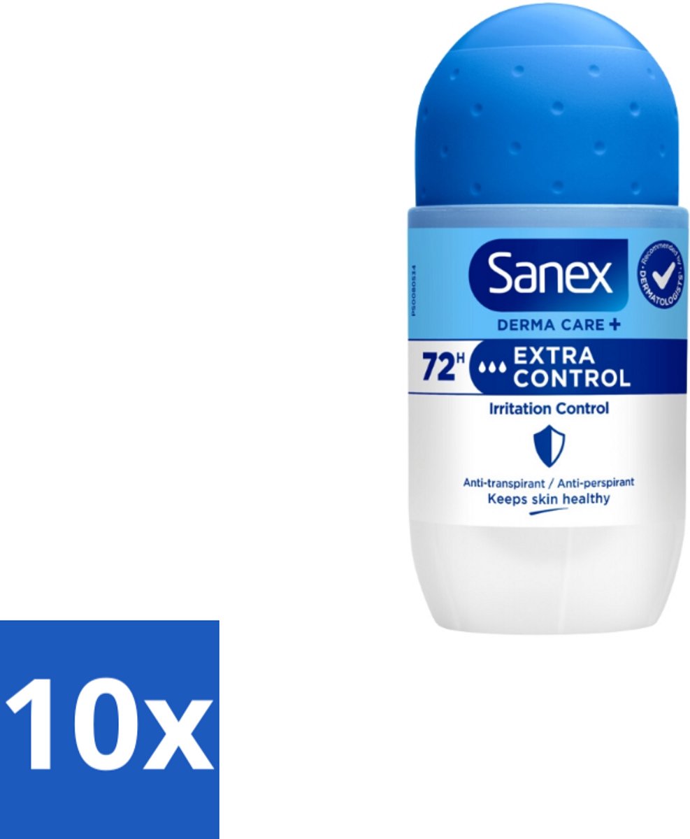 10 x Sanex Deodorant Roller Dermo Extra Control 53 ml - Anti-transpirant Roller - Zweetvermindering - Huidbalans - Aluminiumchloride - Geurvervoeging