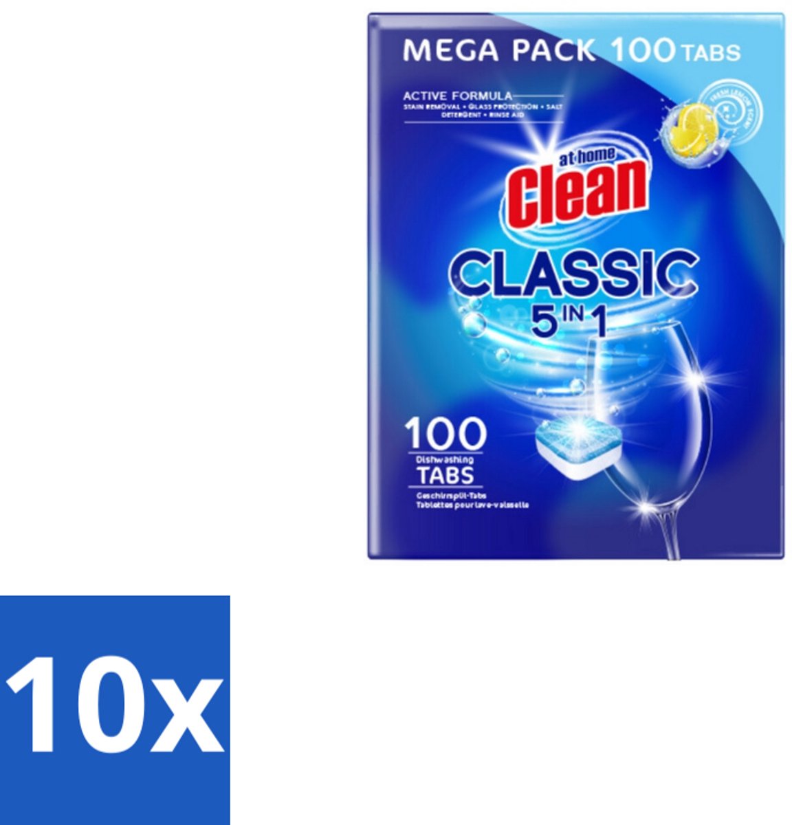 10 x At Home – Vaatwastabletten 5-in-1 – Classic Citroen – 100 Tabs - Vaatwastabletten - Vaatwasser - Reinigingsmiddel - Citroengeur - 5-in-1