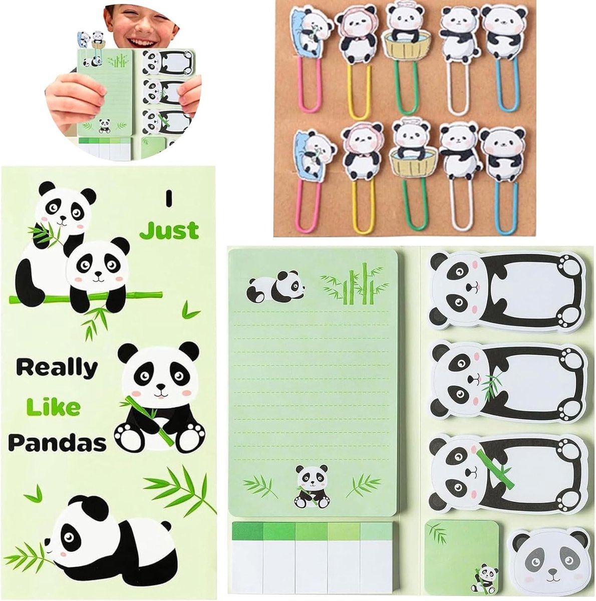 Schattige 10-delige Panda Paperclips met Notitieblaadjes, Dierlijke Kantooraccessoires voor Studie, Thuis en Werk