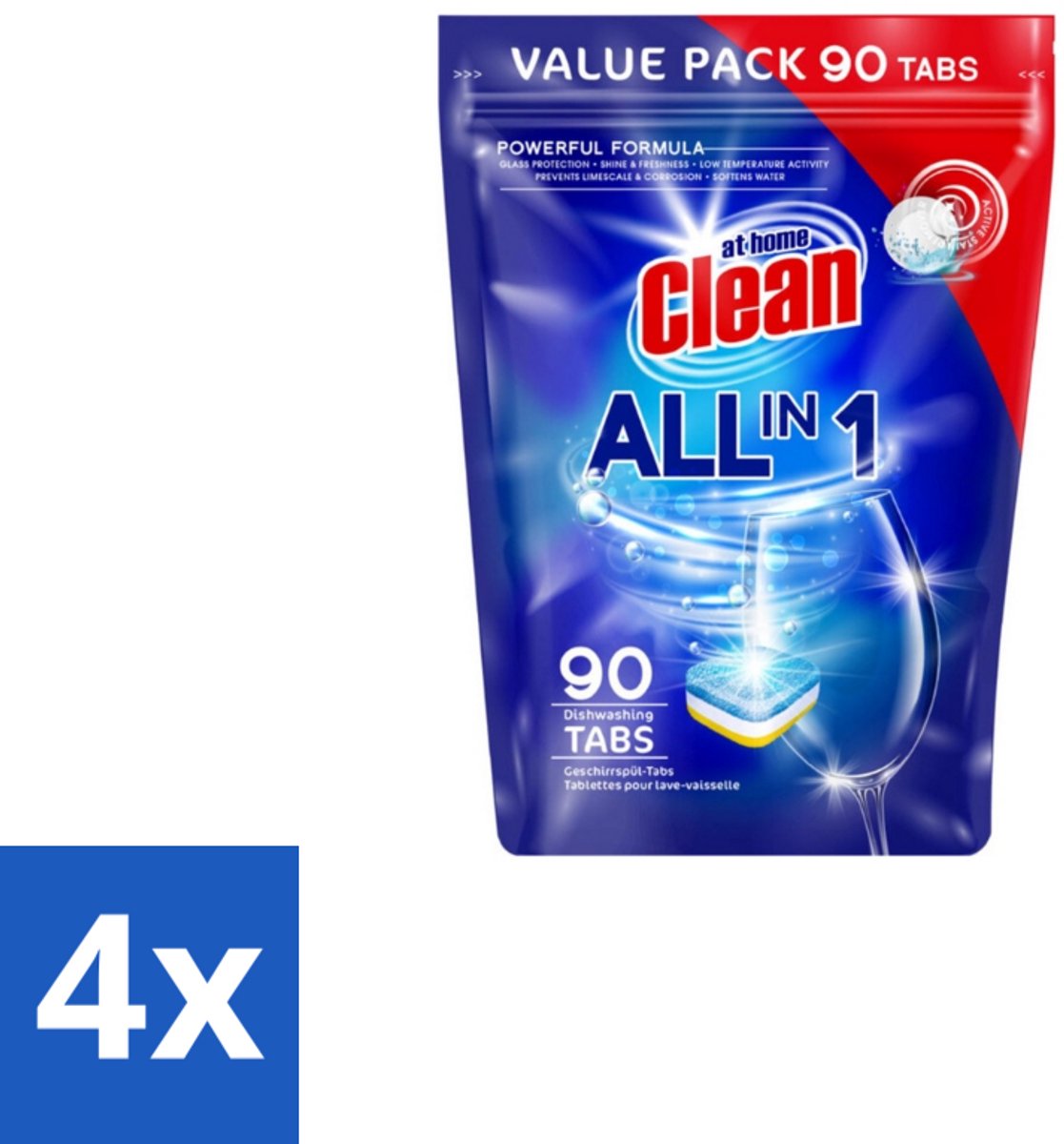 4 x At Home – Vaatwastabletten All-in-1 – Krachtige Reiniging – 90 Tabs - Vaatwastabletten - Vaatwasser - Reiniging - Glans - Kalkaanslag