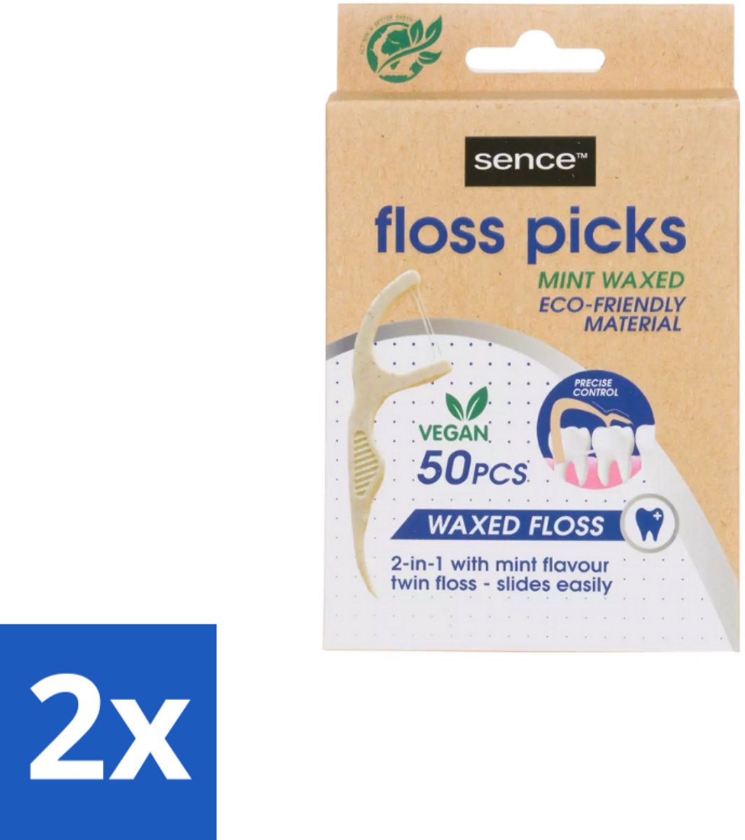 2 x Sence – Flosser – Fresh 2-in-1 Bamboo – 50 Flossers - Mondverzorging - Flosser - Tandenstoker - Tandplak - Etensresten