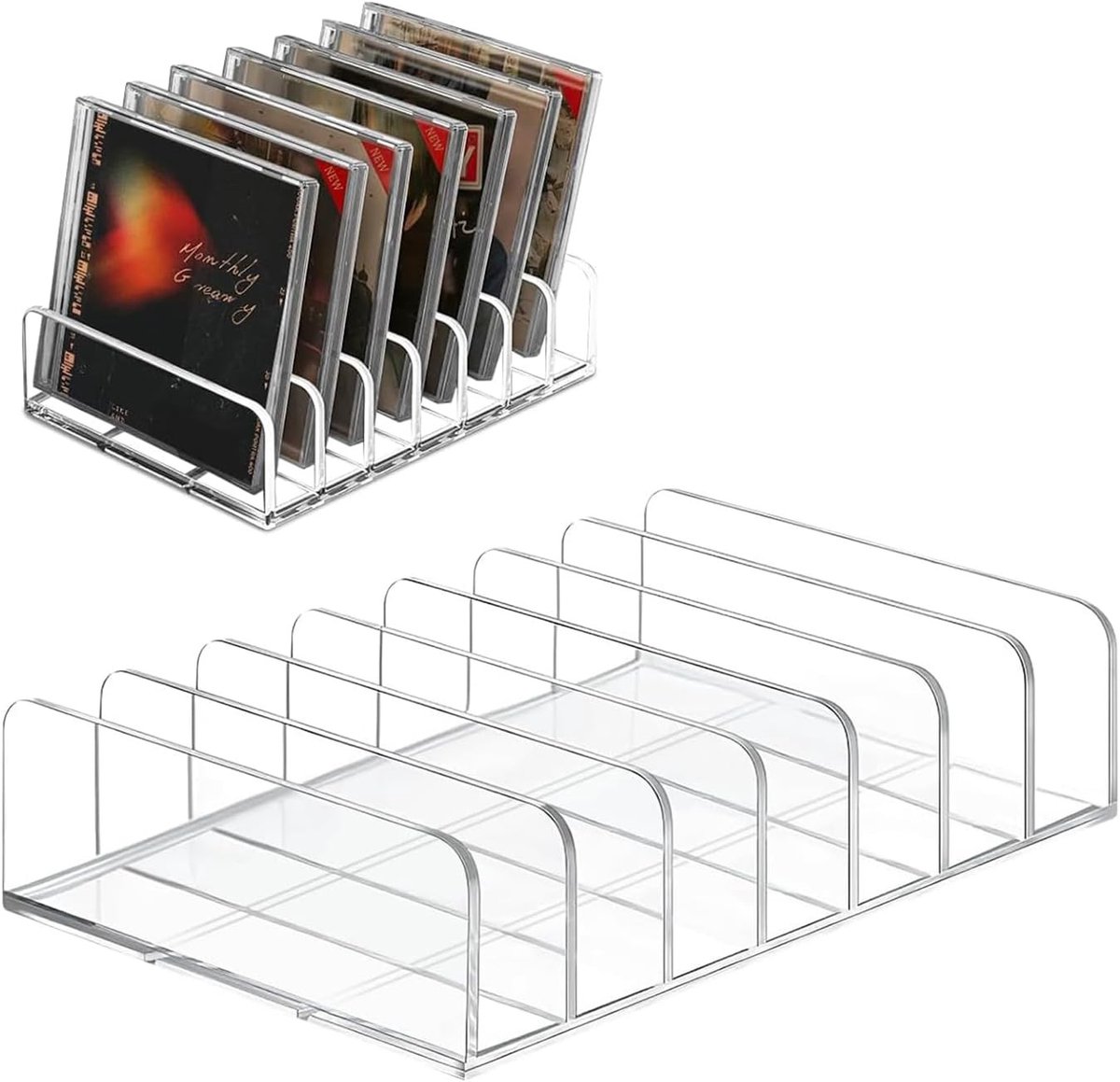 Set van 2 Transparante CD Boxen, Plastic CD Display Stand met 7 Slots, Ideaal voor Cassettes, Boeken en Cosmetica Opslag