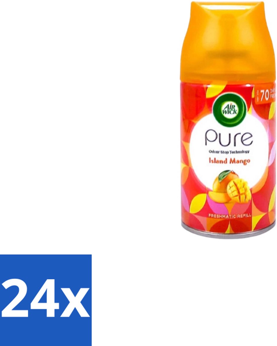 24 x Air Wick – Luchtverfrisser Navulling – Island Mango – 250 ml - Luchtverfrisser - Tropische Geur - Mango Geur - Geur Neutralisatie - Frisse Geur