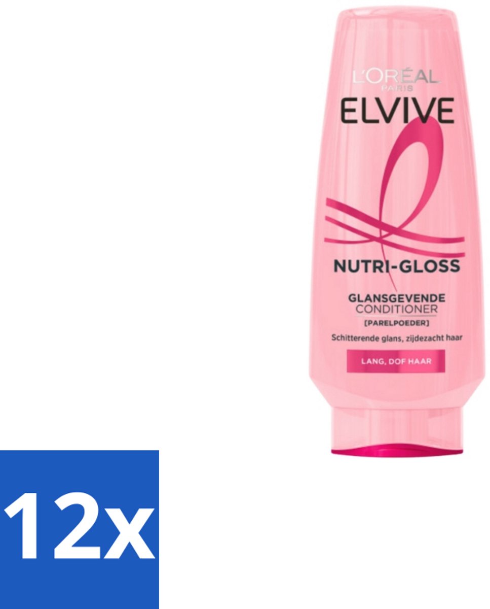 12 x L'Oréal Elvive Nutri Gloss Conditioner 200 ml - Glans Haar - Lang Haar - Ontwarrende Conditioner - Proteïnen - Parelextract