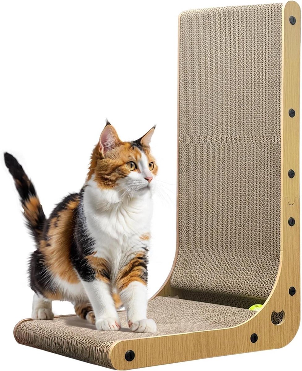 Krabpaal voor katten - Krabmeubel - Natuurlijk krabgedrag - L-vormig ontwerp - 68 cm hoog - Bruin