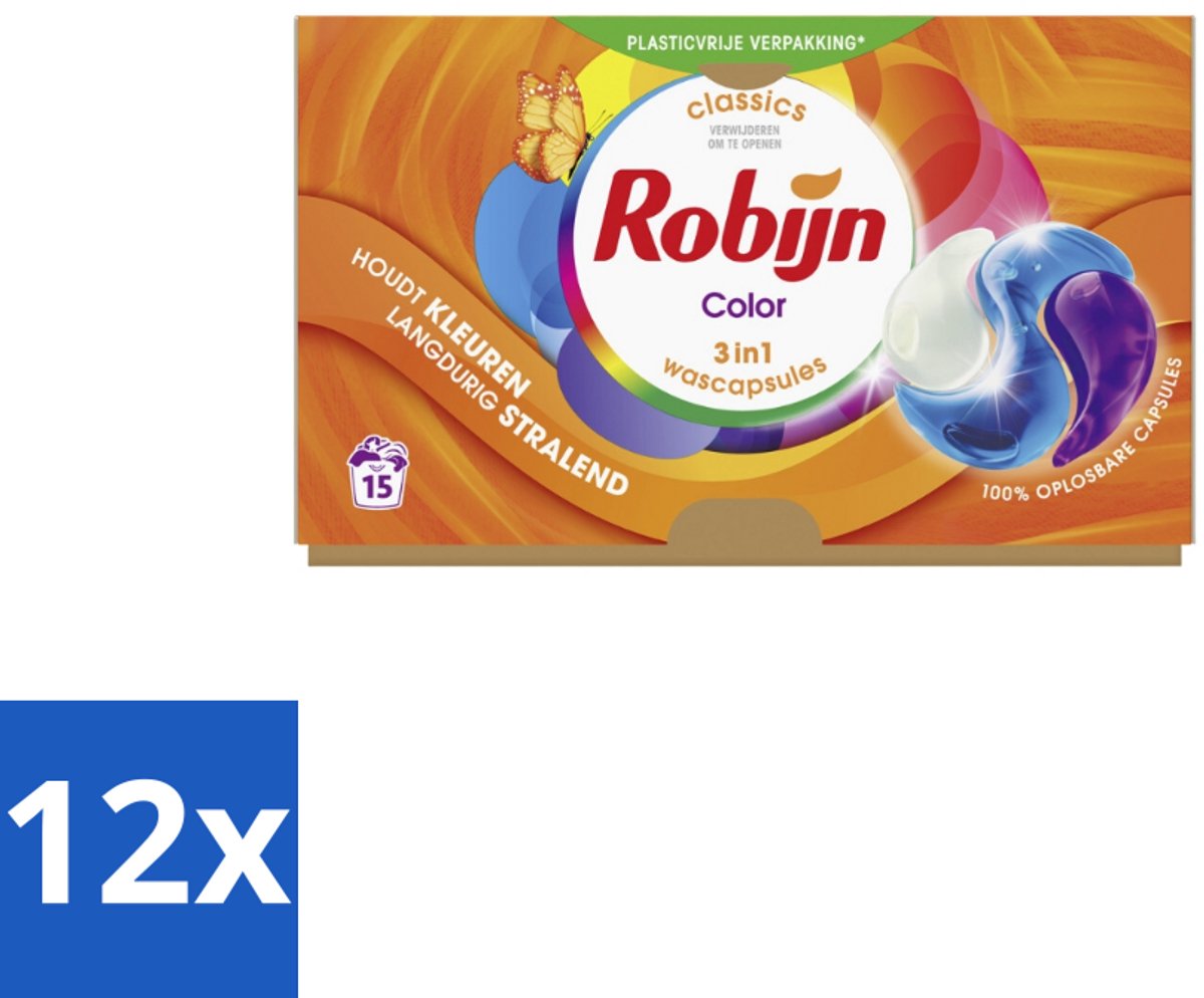 Robijn Wascapsules 3-in-1 Color 15 stuks per verpakking - Voordeelverpakking - 12 stuks