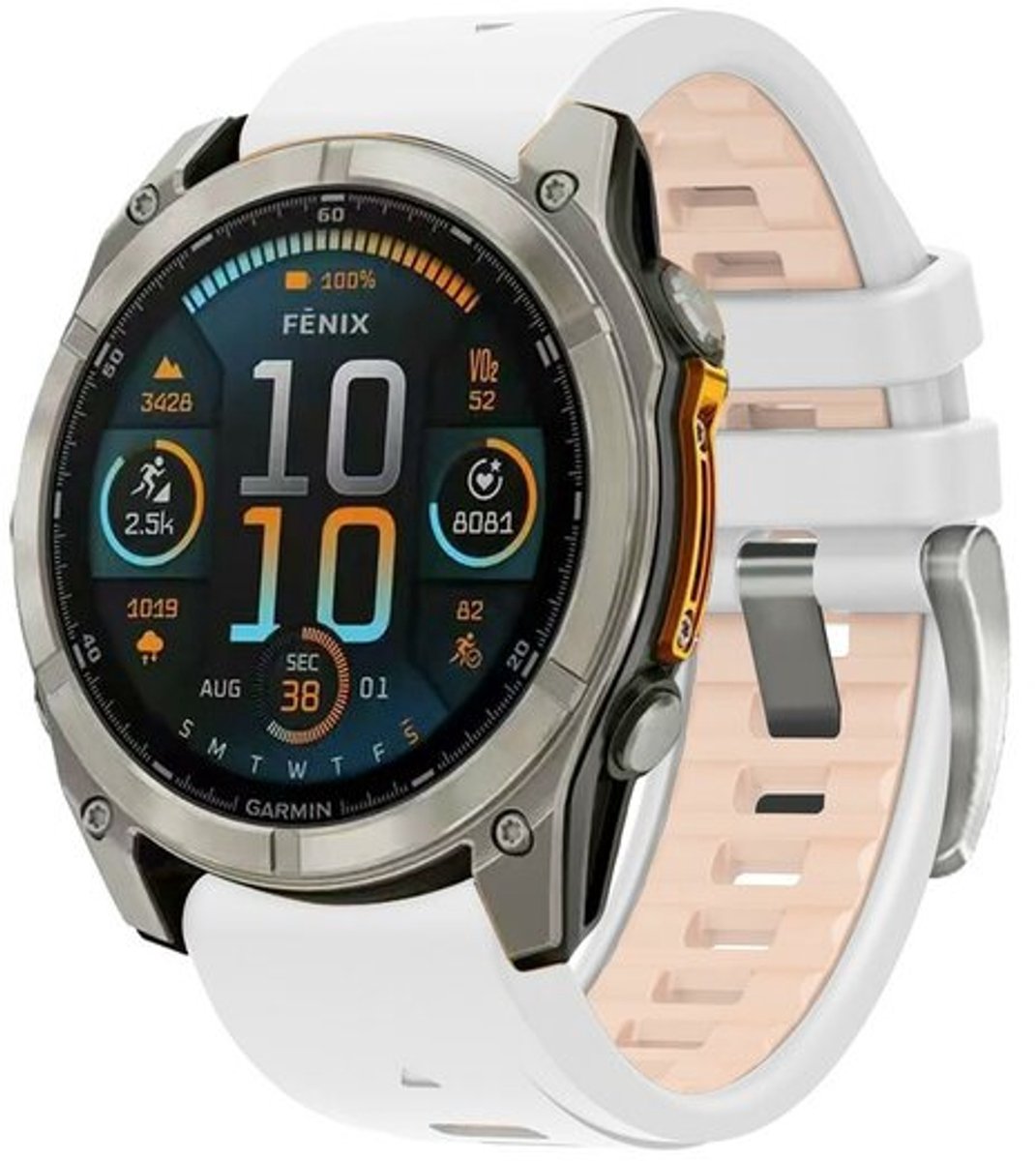 By Qubix - Geschikt voor Garmin bandje - 20mm Quickfit - Siliconen bandje - Wit met zalmroze - Geschikt voor Garmin Fenix 9 / 9 pro - 43mm