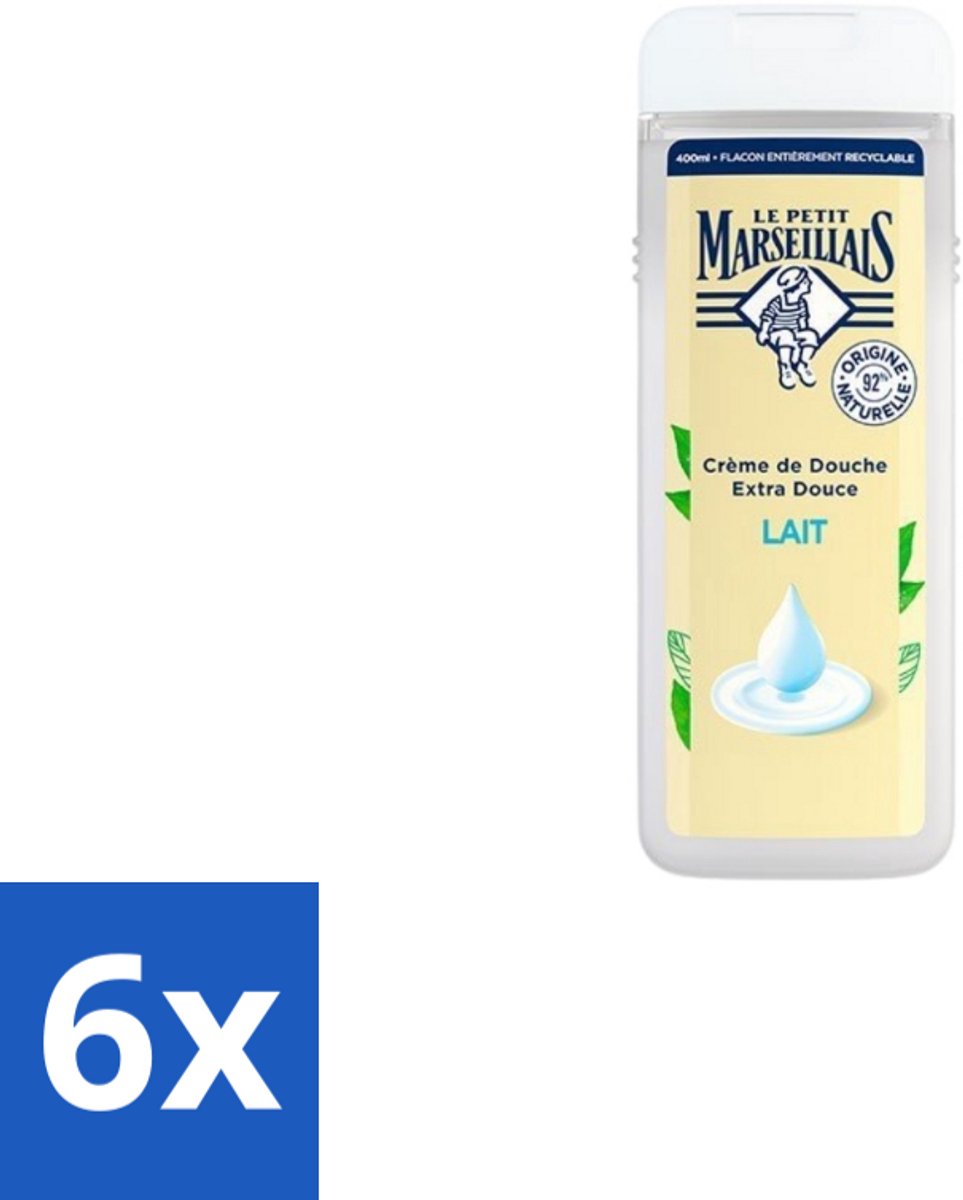 6 x Le Petit Marseillais – Douchecrème – Lait – 400 ml - Douchecrème - Huid Verzorging - Hydraterende Douchecrème - Zachte Huid - Natuurlijke Douchecrème