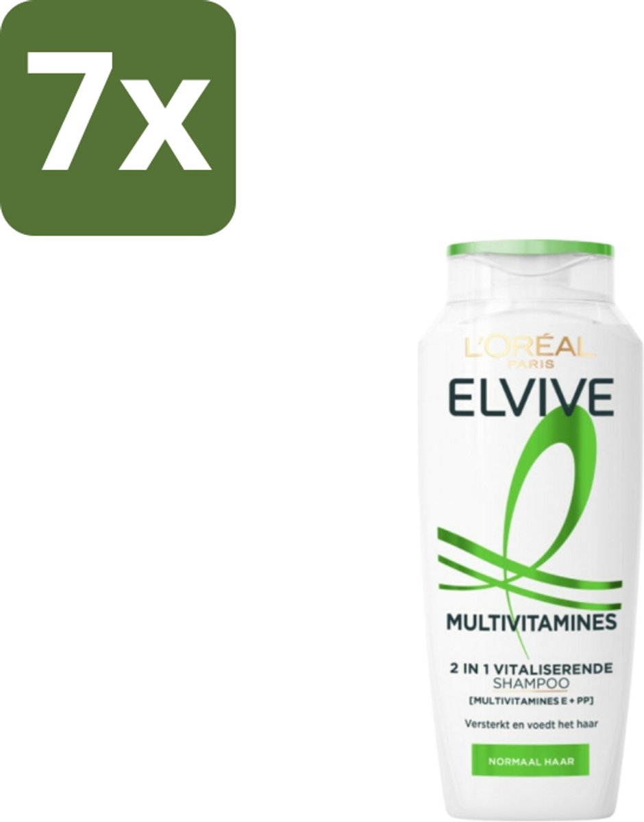 7 x L'Oréal Elvive Multivitamines Shampoo 250 ml - Haarverzorging - Krachtig Haar - Vitaliteit Haar - Multivitamine Shampoo - Pro-vitamine B5