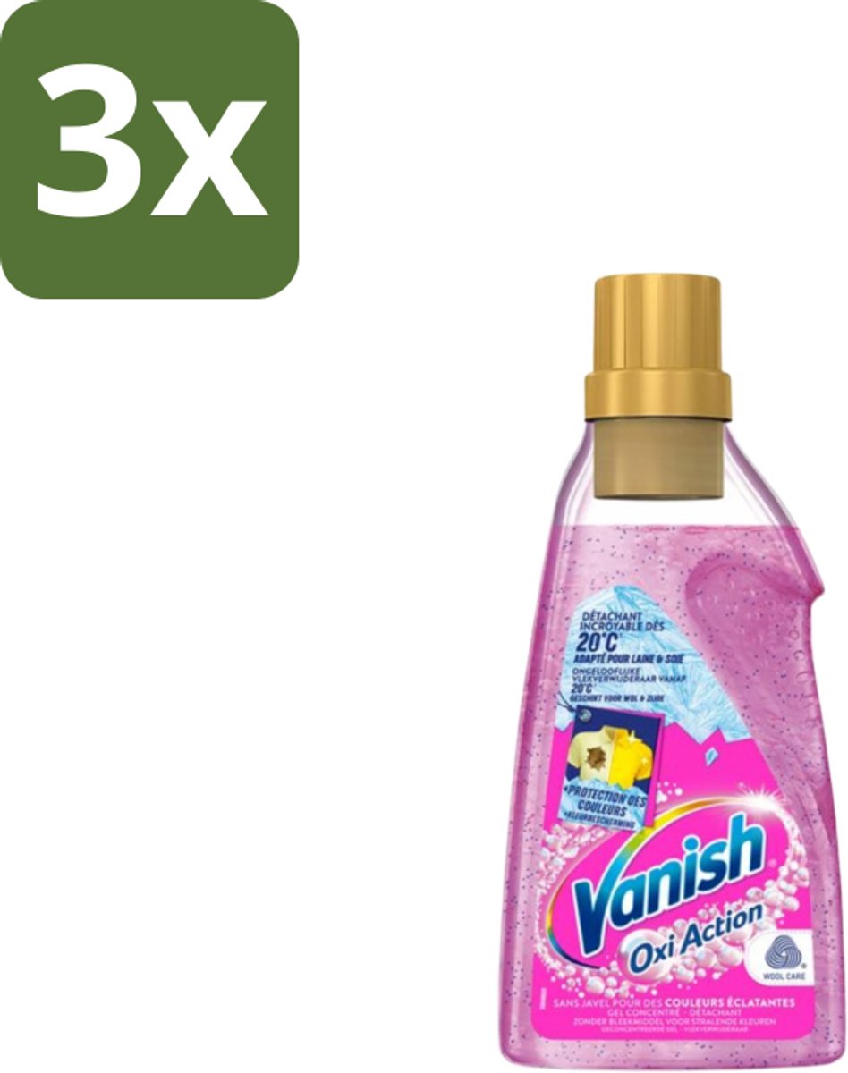 3 x Vanish – Wasbooster Gel – Oxi Action – 750 ml - Vlekverwijdering - Wasbooster - Zuurstoftechnologie - Koud Water Was - Snelle Wasprogramma