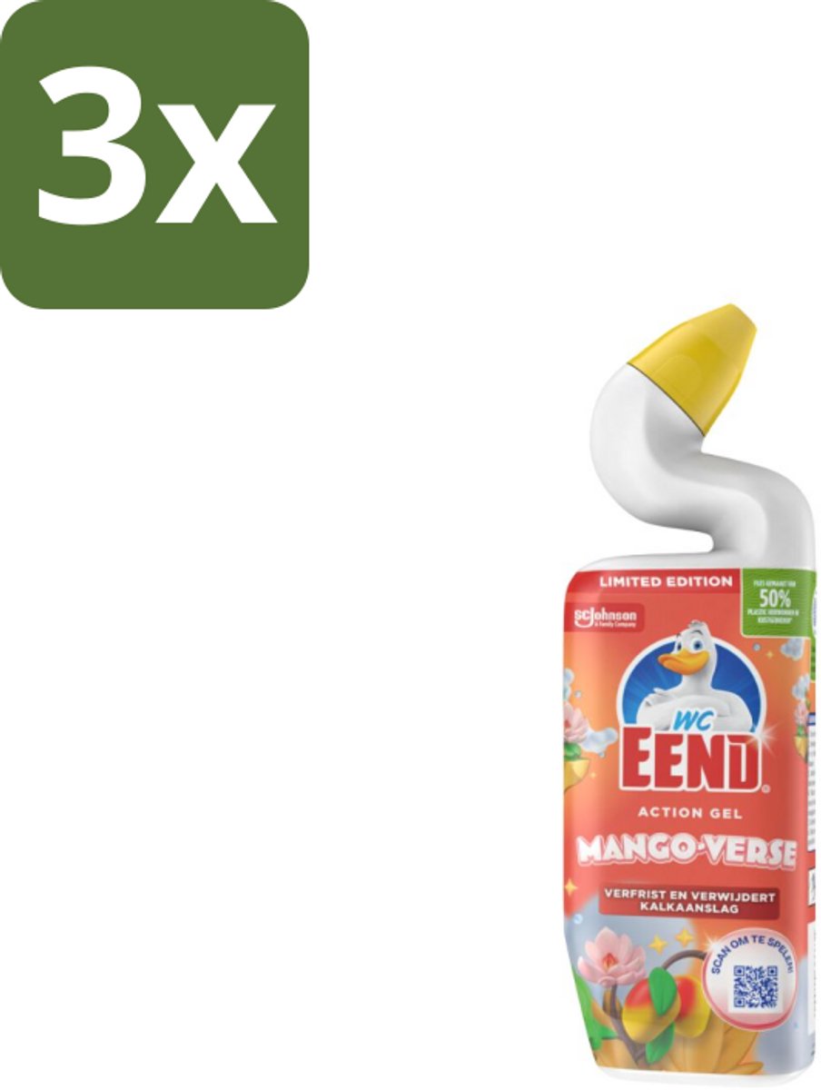 3 x WC Eend Toiletreiniger Action Gel Mango Verse 750 ml - Toiletreiniger - Toilet Reinigen - Kalkaanslag Verwijderen - Toilet Reiniging - Toilet Hygiëne