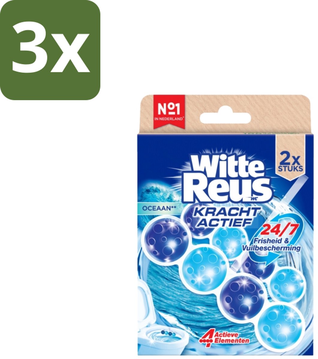 3 x Witte Reus Toiletblok Kracht Actief Oceaan 2 stuks per verpakking - Toiletblok - Reiniging - Oceaangeur - Anti-kalk - Kalkaanslag