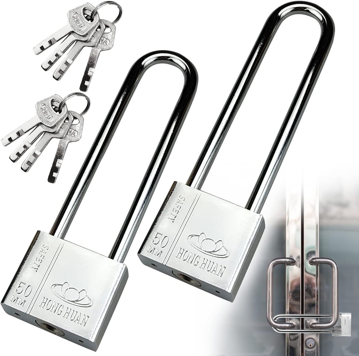 Zware 50mm lange sleutel hangsloten voor buitengebruik, ideaal voor schuur, garage en tuinpoort - 2 stuks