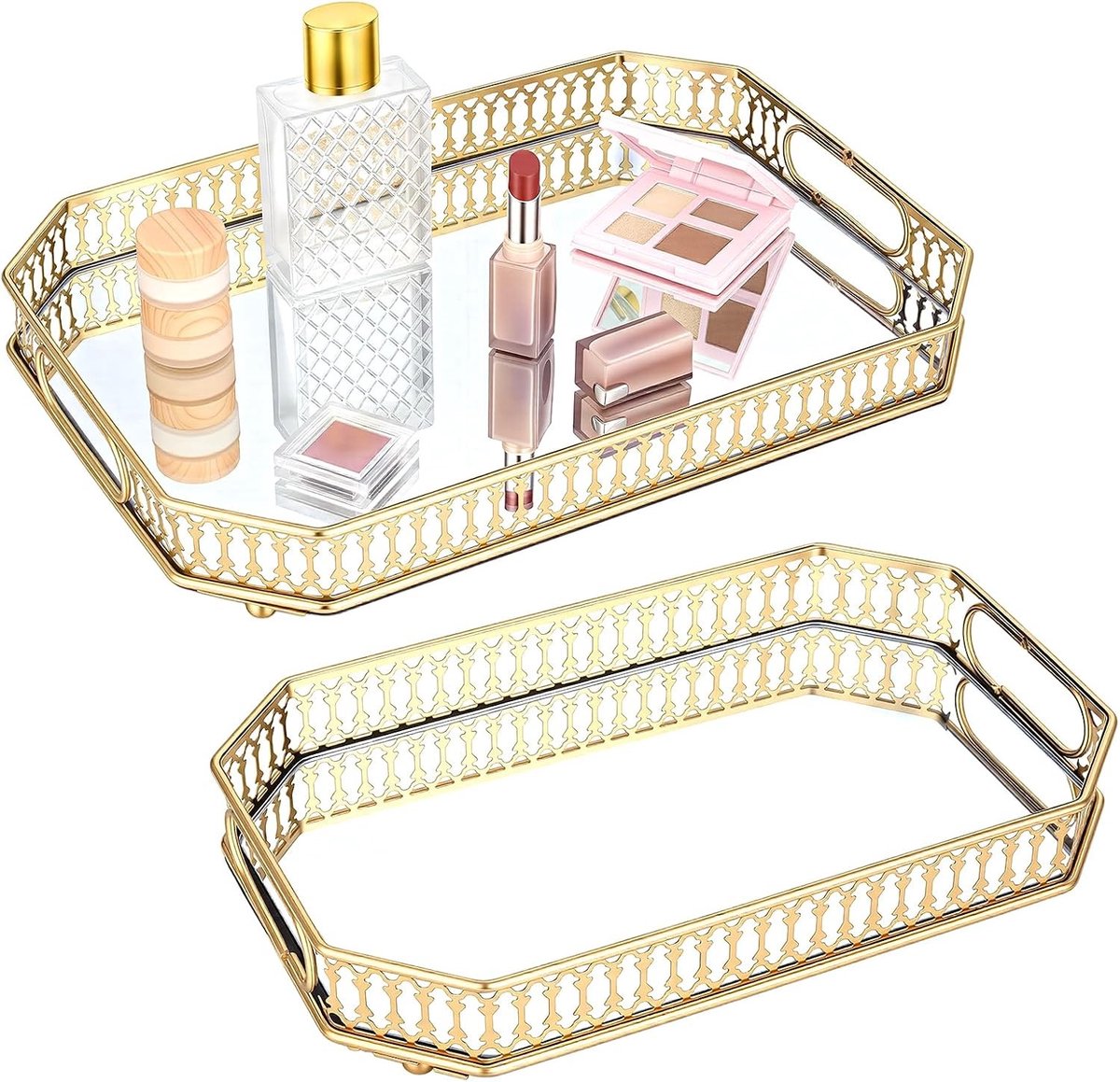 Decoratieve Spiegel Tray Set van 2 Stukken met Handvatten voor Parfum en Make-up Organisatie in de Kamer