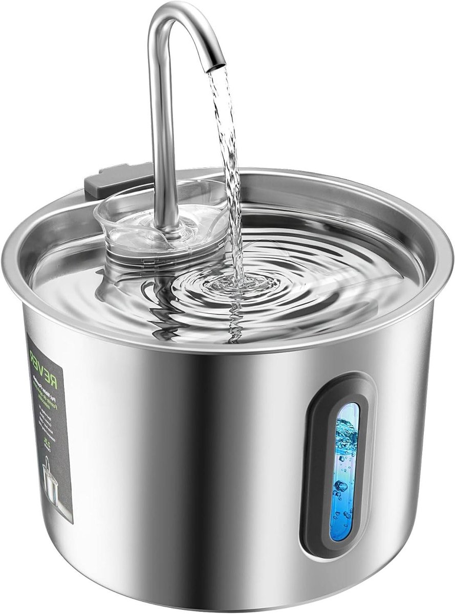 Kattenfontein - Drinkbak huisdier - Vers water geven - Roestvrij staal - 2.2 Liter - Zilver