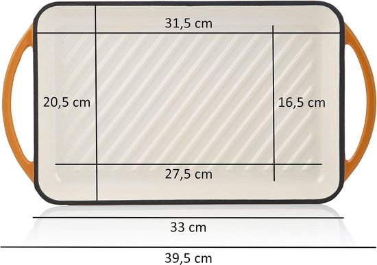 Gegoten IJzeren Pan - Grillplaat Braadpan - Vlees Vis Grillen - Geribbelde Roosteroppervlak - 39.5 cm Lengte - Oranje — afbeelding 5