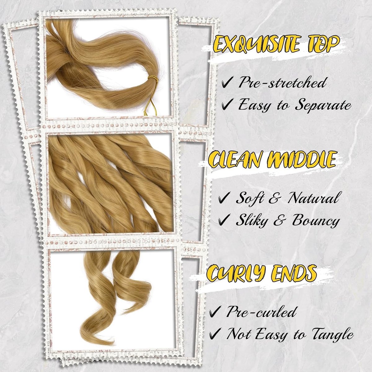 French Curls Haarextensions - 3 Pakketten Losse Golf Bouncy Haar - Lang Golvend Krullend Vlecht Haar, Synthetisch, 60cm Goudbruin, Perfect voor Vlechten en Stijlen