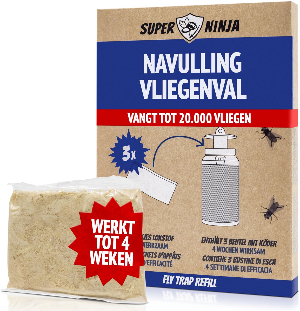 Super Ninja Navulverpakking Vliegenval Voor Buiten, 3 Stuks - ShopVlot