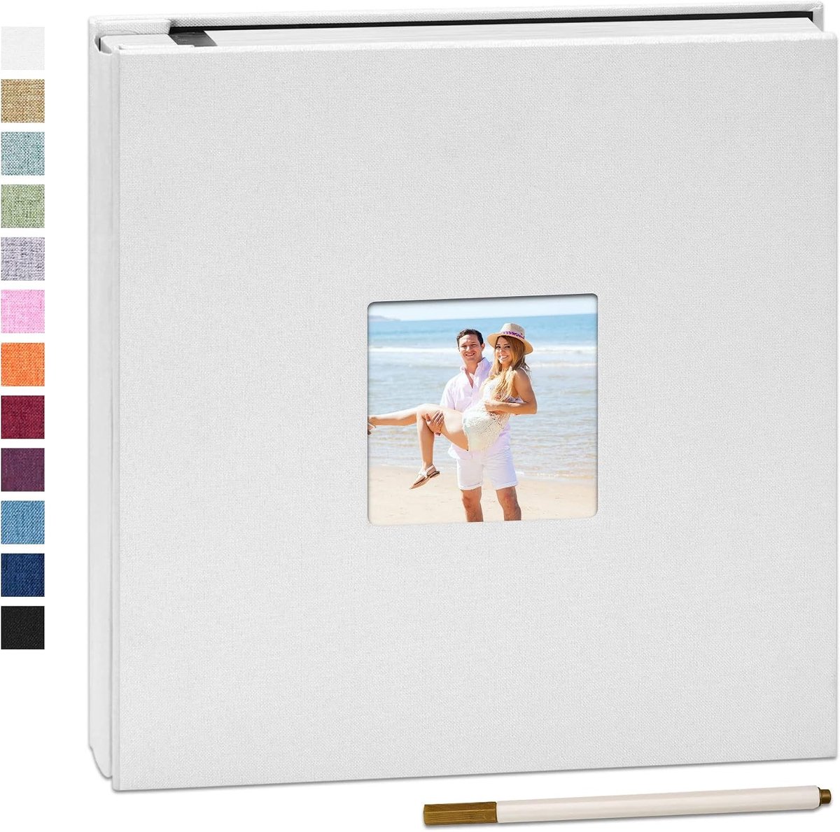 Fotoalbum met Zelfklevende Pagina's 11 x 27 cm - 40 Bladen voor 10x15, 13x18 en 20x25 cm - Linnen Scrapbook voor Plakken en Schrijven met Metalen Pen - Perfect Cadeau voor Familie, Bruiloft en Reizen