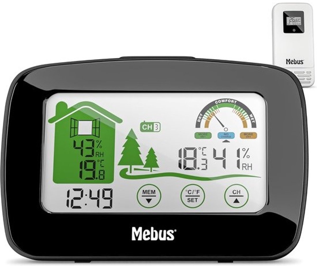 Draadloos Weerstation met Buiten Sensor en Comfort Indicator, Thermometer/Hygrometer, Min/Max Functie, Verlichte Display
