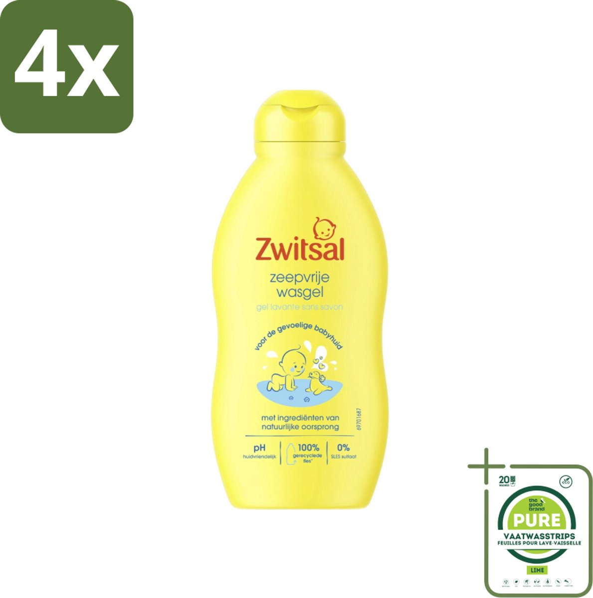 Zwitsal - Babyverzorging - Zeepvrije Wasgel - Voor de Gevoelige Babyhuid - 200 ml - Voordeelverpakking - 4 stuks - Babywasgel - Babyhuid