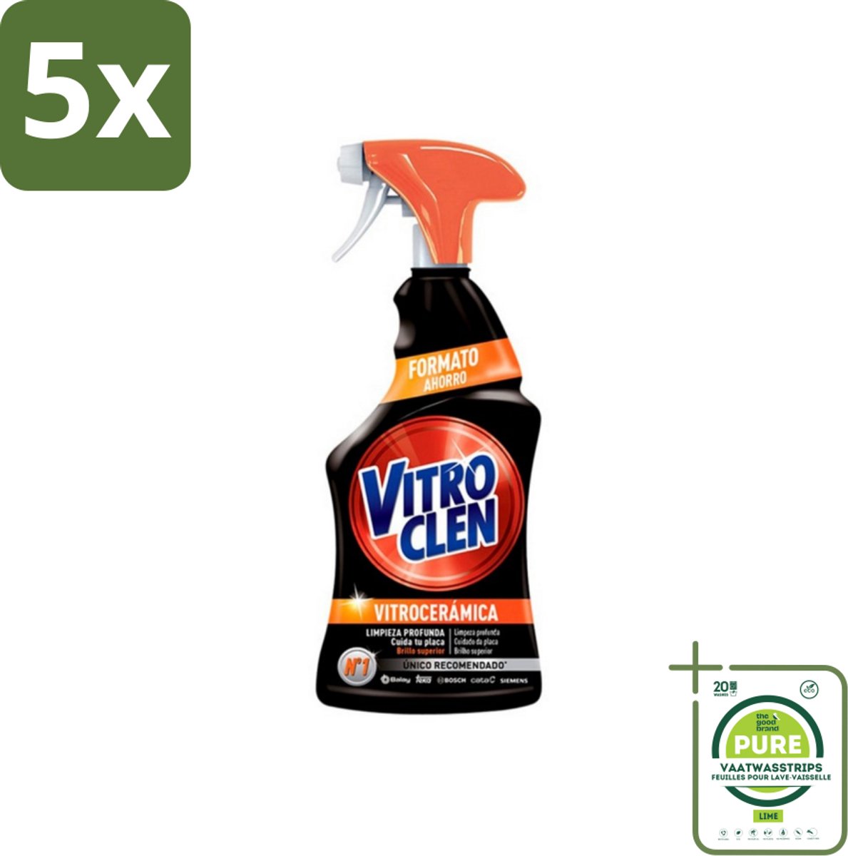 5 x Vitroclen - Keramische Kookplaatreiniger - Spray - 450 ml - Grootverpakking - Keramische Kookplaat Reiniger - Kookplaat Schoonmaken - Vitrokeramische Reiniger - Inductie Kookplaat Schoonmaken - Vlekken Verwijderen Kookplaat