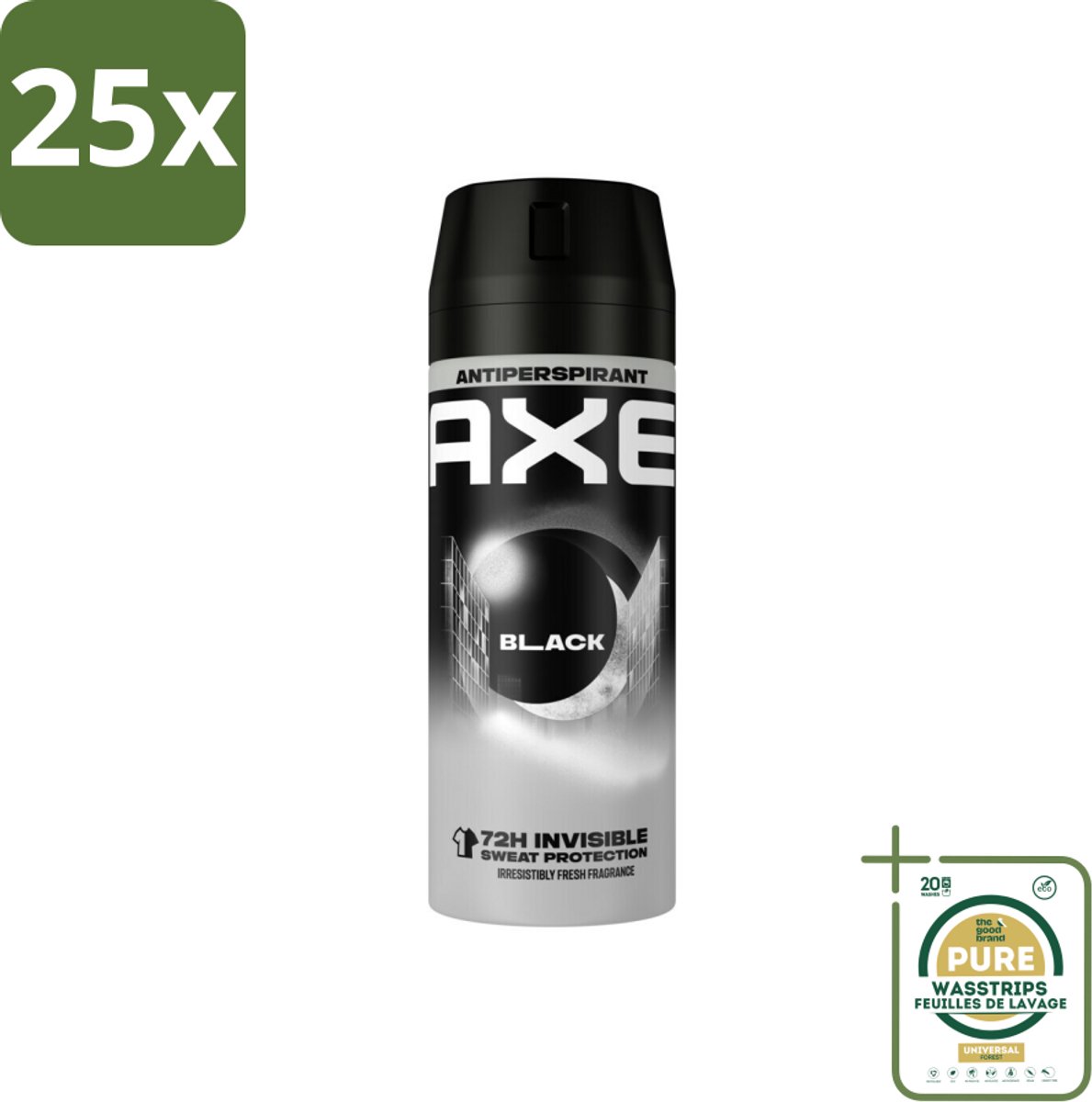 25 x Axe - Deodorant Spray - 72hrs Anti Sweat - Black - 150 ml - Grootverpakking - Anti Transpirant Spray - Zweet Bescherming - 72 Uur Bescherming - Citroen Geur - Munt Geur