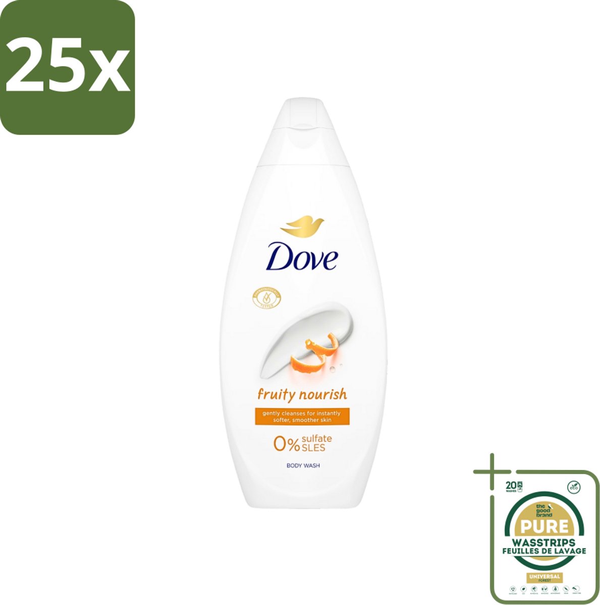 25 x Dove Fruity Nourish - Douchegel - Sulfaatvrij - 250 ml - Grootverpakking - Douchegel - Voedende Douchegel - Sulfaatvrije Douchegel - Fruitige Douchegel - Huidverzorging