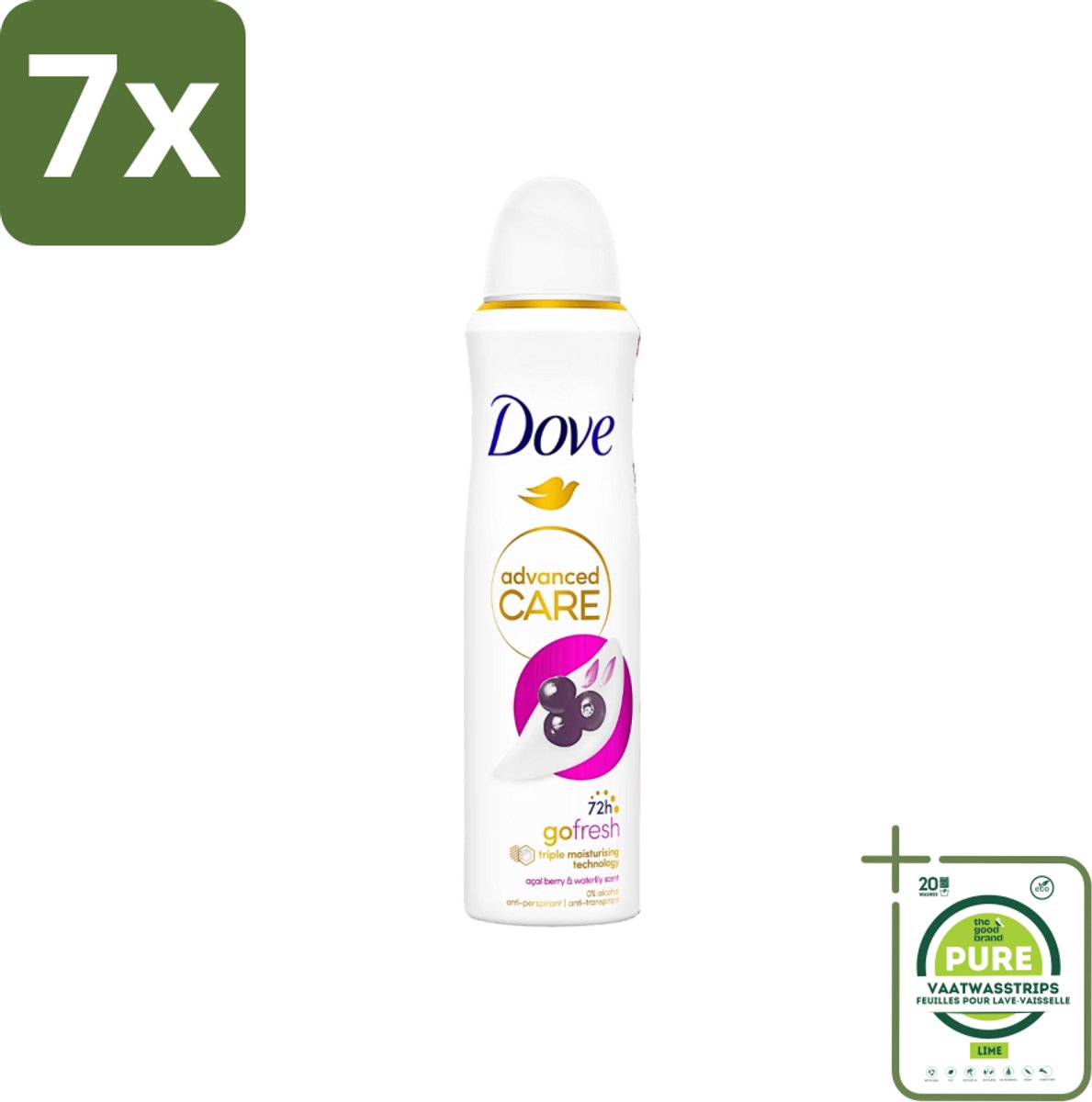 7 x Dove - Deospray - Acai Bes & Waterlelie - 150 ml - Grootverpakking - Dove Go Fresh - Acai Bes - Waterlelie - Deodorant - Antitranspirant