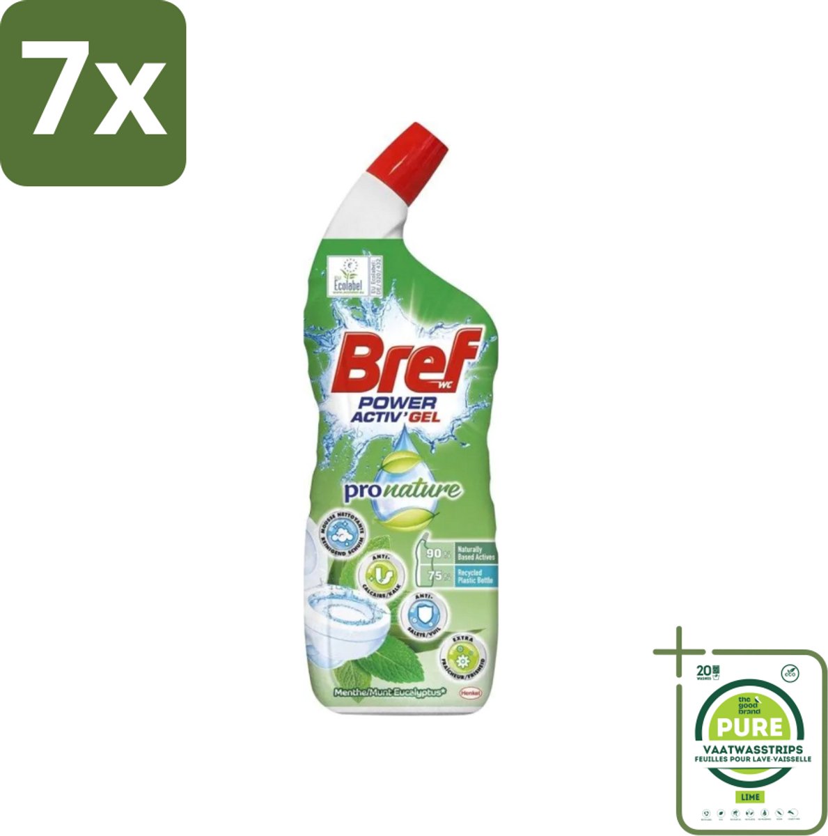 7 x Bref WC - Power Activ+ - Toiletreiniger - Gel - Eucalyptus - 700 ml - Grootverpakking - Toiletreiniger - Eucalyptusgeur - Milieuvriendelijk - Natuurlijke Ingrediënten - Duurzame Verpakking