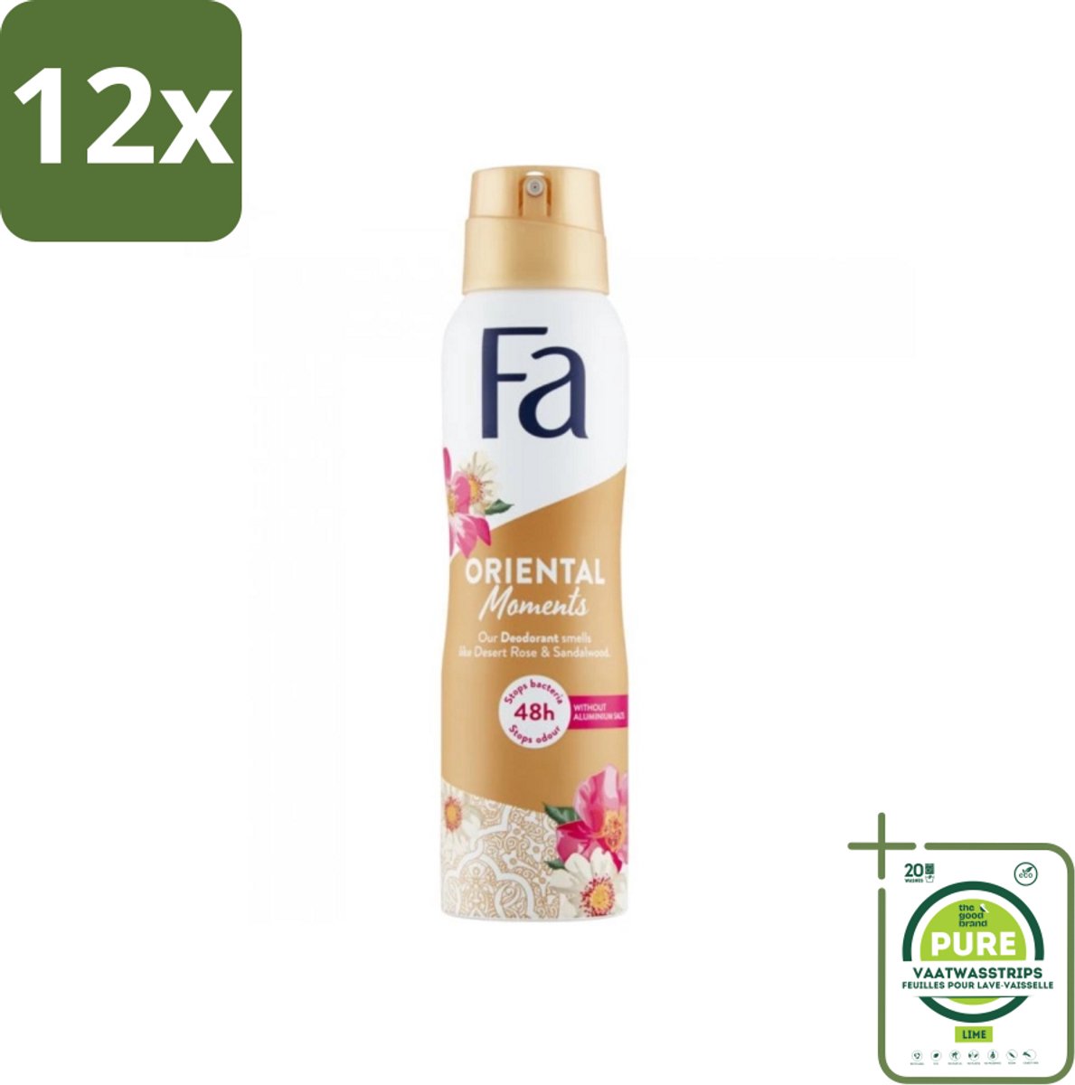Fa - Oriental Moments - Deodorant Spray - Woestijnroos & Sandelhout - 150 ml - Voordeelverpakking - 12 stuks - Deodorant - Fa