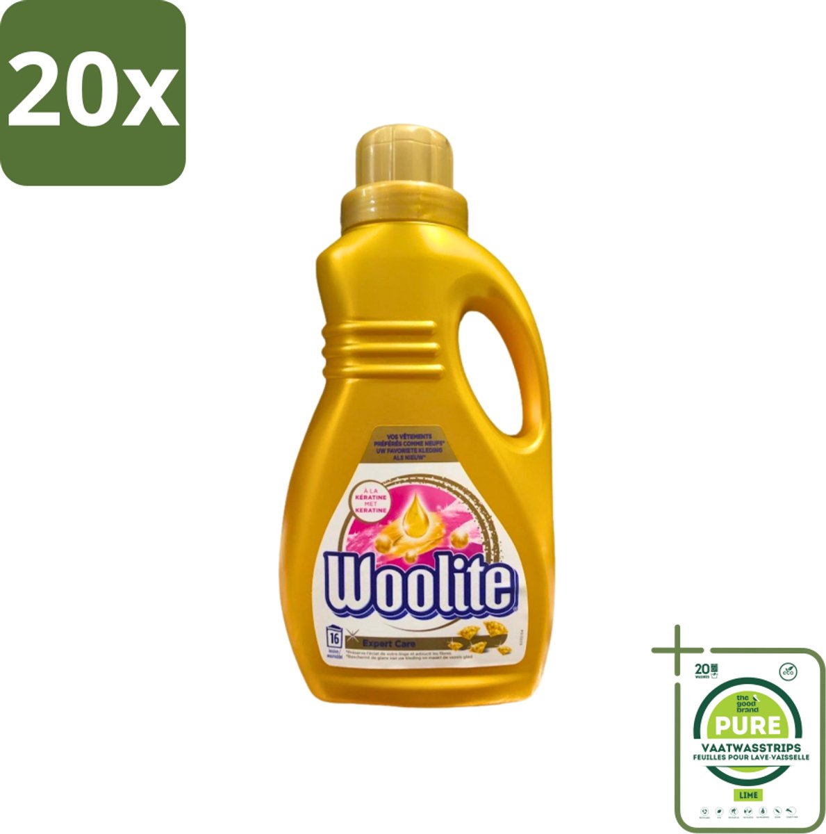 20 x Woolite Expert Care - Vloeibaar Wasmiddel - Met Keratine - Delicate Was - 16 Wasbeurten - 1L - Grootverpakking - Wasmiddel Voor Delicate Kleding - Vloeibaar Wasmiddel - Wasmiddel Met Keratine - Wasmiddel Voor Wol - Wasmiddel Voor Zijde