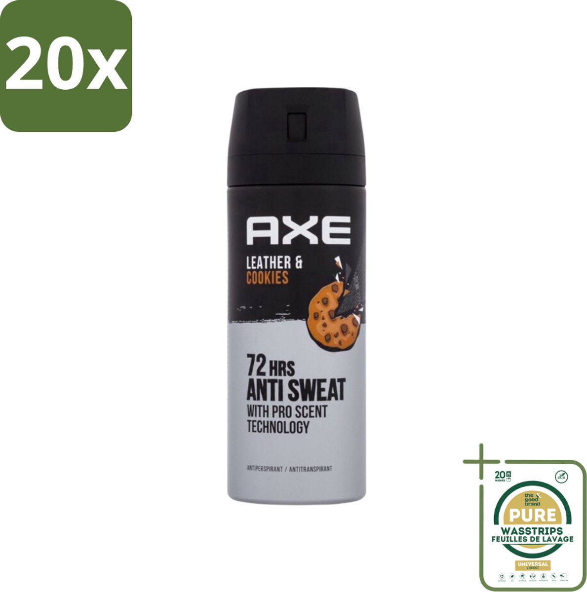 20 x Axe - Deodorant Spray - 72hrs Anti Sweat - Leather & Cookies - 150 ml - Grootverpakking - 72 Uur Anti Zweet - Deodorant Spray - Zweetbestendig - Leer En Koekjes Geur - Langdurige Frisheid