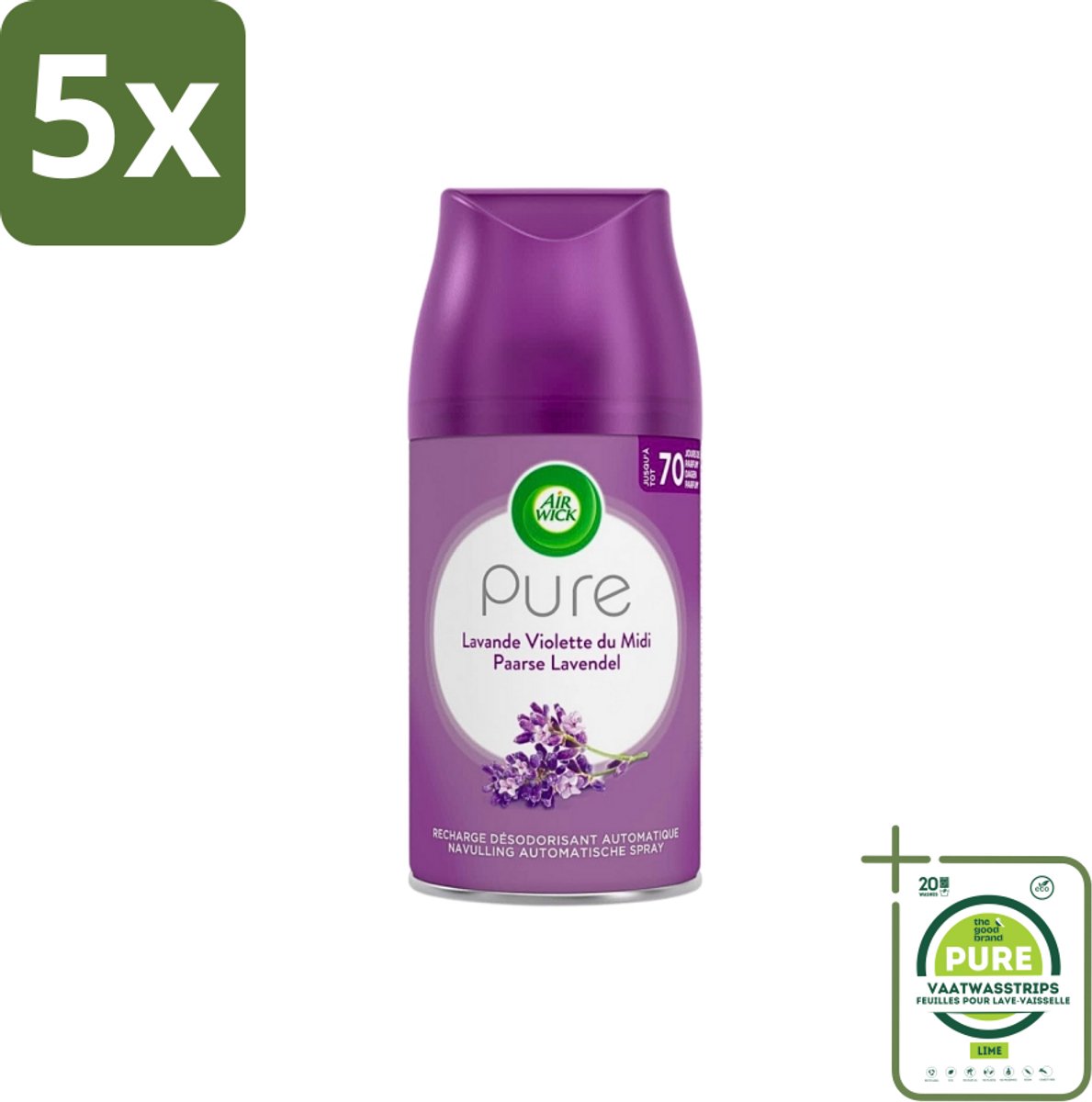 5 x Air Wick Freshmatic - Luchtverfrisser Navulling - Pure Fresh Lavendel - 250ml - Grootverpakking - Luchtverfrisser - Lavendelgeur - Air Wick Freshmatic - Geurverspreider - Geurnavulling