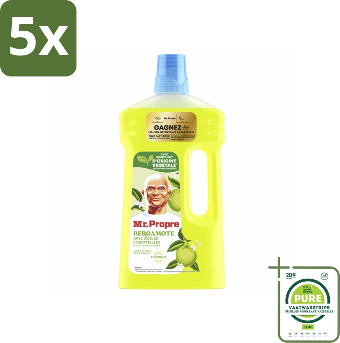 5 x Mr. Propre Allesreiniger Bergamot 1 liter - Grootverpakking - Allesreiniger - Schoonmaakmiddel - Bergamot - Frisse Geur - Glans