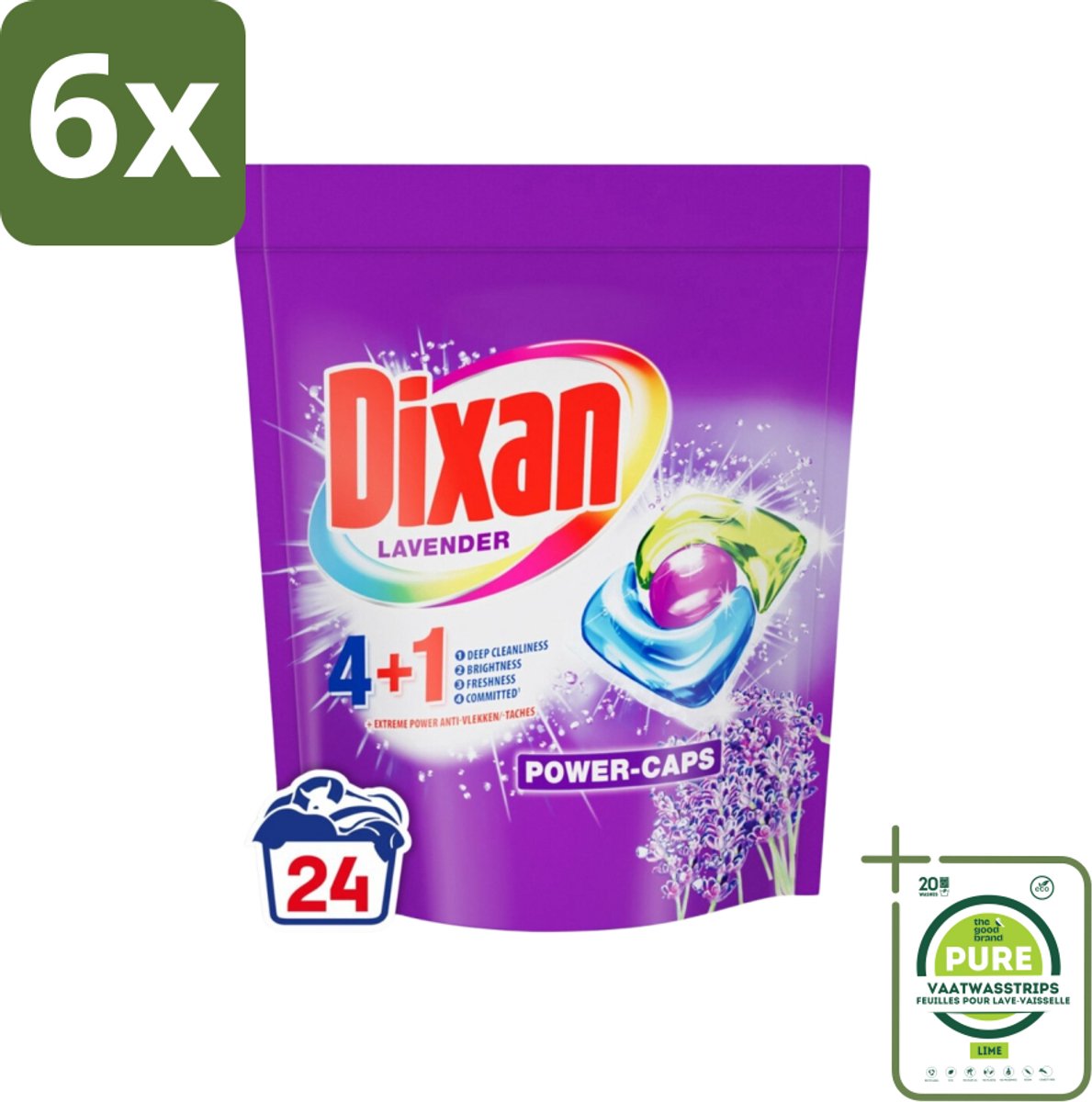 Dixan Power Caps - Wasmiddelcapsules en Vlekverwijderaar - Extreme Power - Gekleurde Was - Lavendel - 24 Wasbeurten - Voordeelverpakking - 6 stuks - Wasmiddelcapsules - Vlekverwijderaar