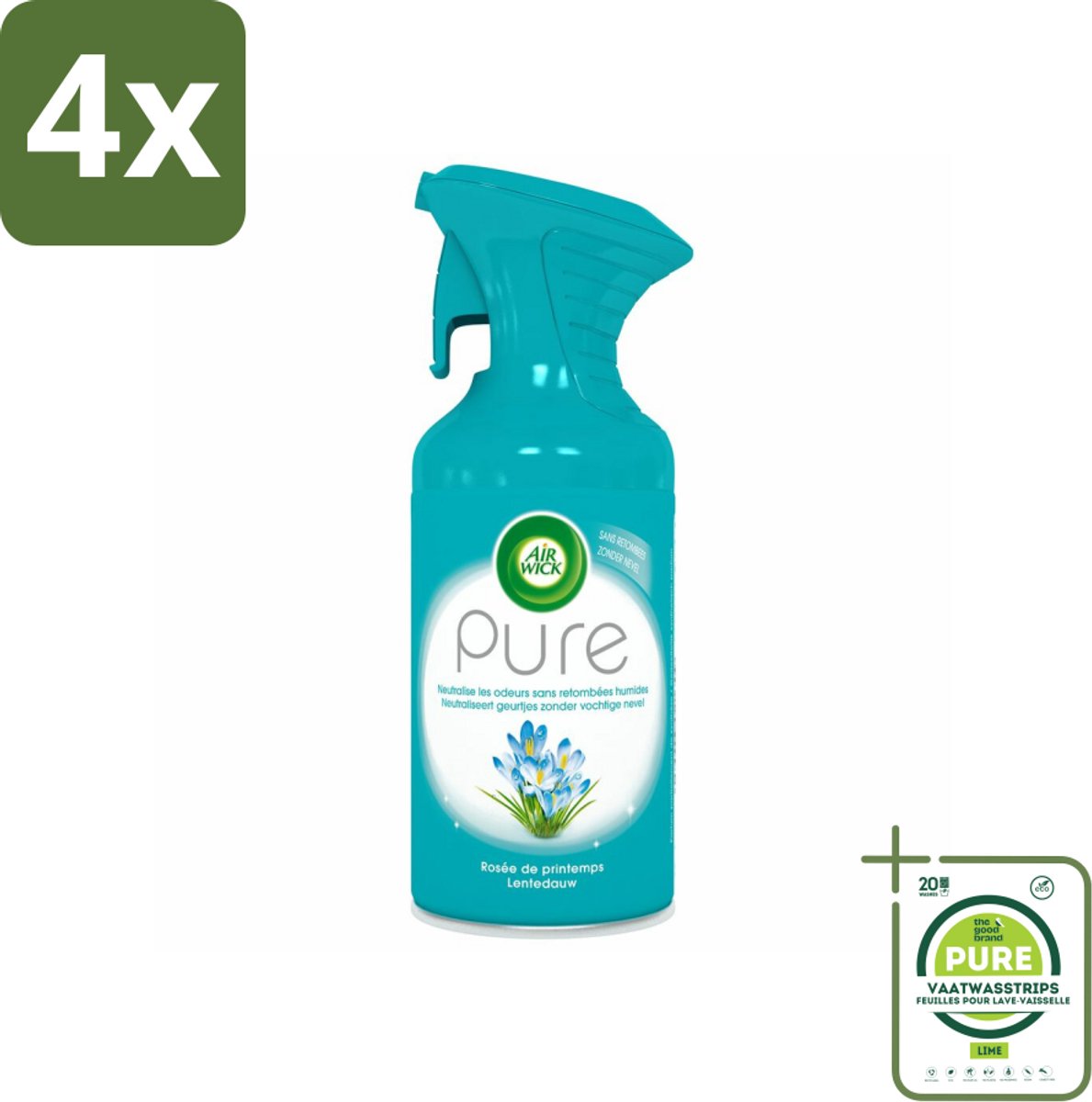 Air Wick Pure Luchtverfrisser Lentedauw 250 ml - Voordeelverpakking - 4 stuks - Luchtverfrisser - Luchtverfrisserspray
