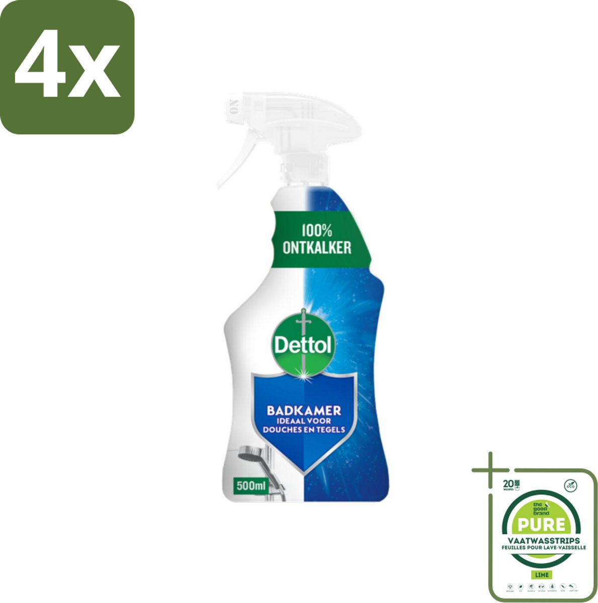 Dettol Badkamerreiniger 500 ml - Voordeelverpakking - 4 stuks - Badkamerreiniger - Kalkaanslag verwijderen