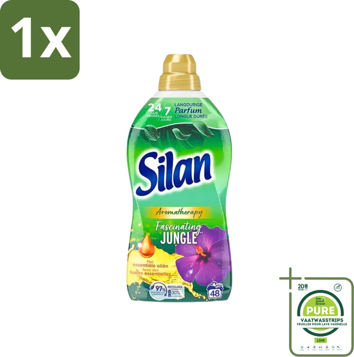 1 x Silan Aromatherapy - Wasverzachter - Fascinating Jungle - Essentiële Oliën en Langdurige Parfum - 48 Wasbeurten - 1.056L - Wasverzachter - Geur - Aromatherapie - Jungle - Tropische Geur