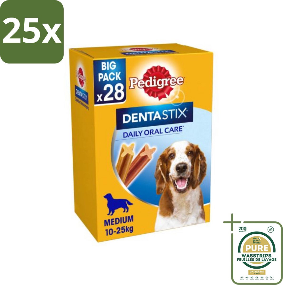 25 x Pedigree - Dentastix - Medium - Multipack - 28 Stix - 720 Gram - Grootverpakking - Hondensnacks - Tanden Reinigen - Tandplak Verminderen - Gezonde Mondhygiëne - Hondentandplak