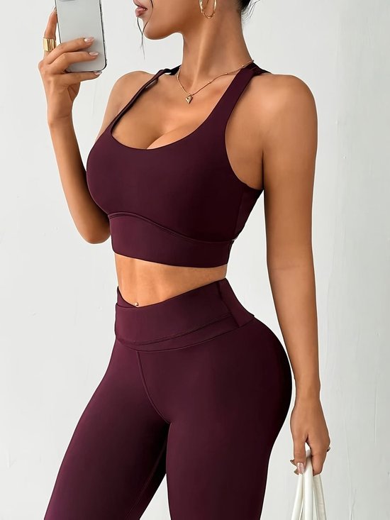Currero Pilates Pak Dames - Yoga - Buttshaper - Gym - Fitness - Butt Lift - Bil Vergrotend - Heup Liftend - Yogakleding - Donkerrood L — afbeelding 3