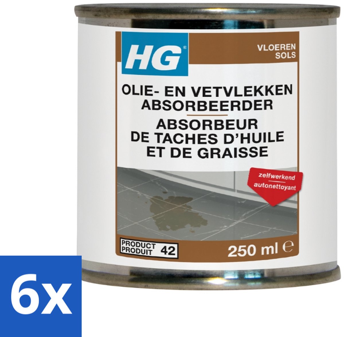 6 x HG Natuursteen Olie & Vetvlekken Absorbeerder 250 ml - Olievlekken Verwijderen - Vetvlekken Verwijderen - Natuursteen Reiniging - Vloeren Schoonmaken - Plavuizen Schoonmaken