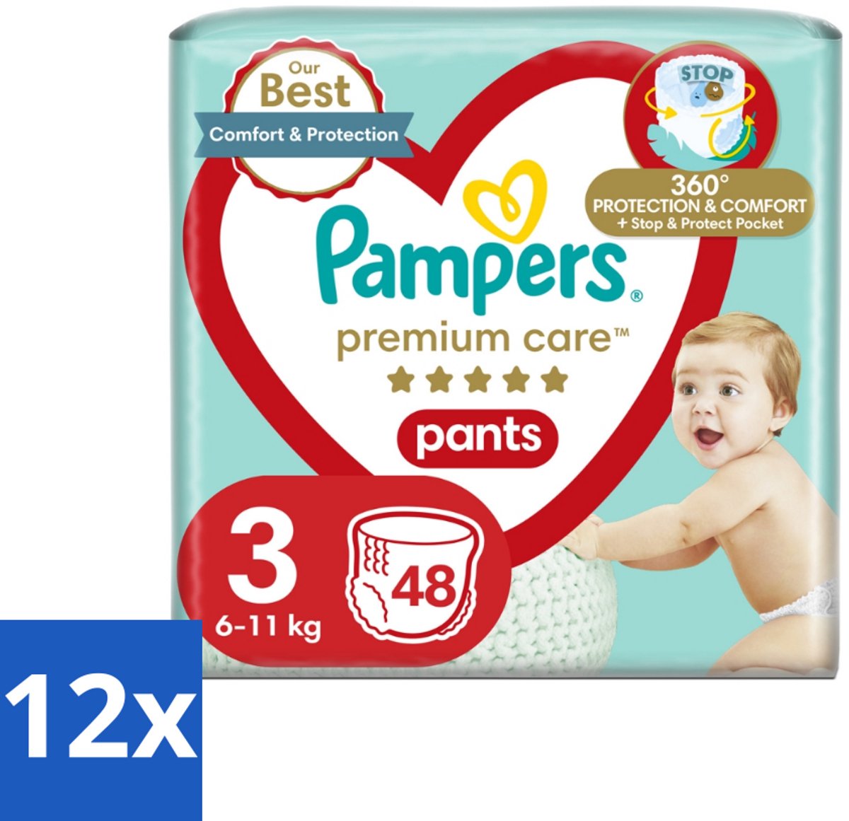 Pampers – Luierbroekjes – Premium Care Pants Maat 3 – 48 Luiers - Voordeelverpakking - 12 stuks