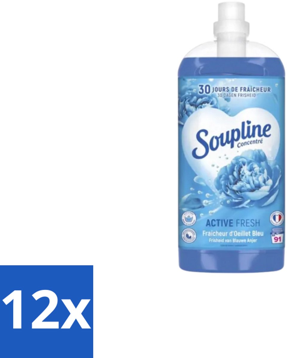 Soupline – Wasverzachter – Active Fresh Frisheid van Blauwe Anjer – 2 L - Voordeelverpakking - 12 stuks