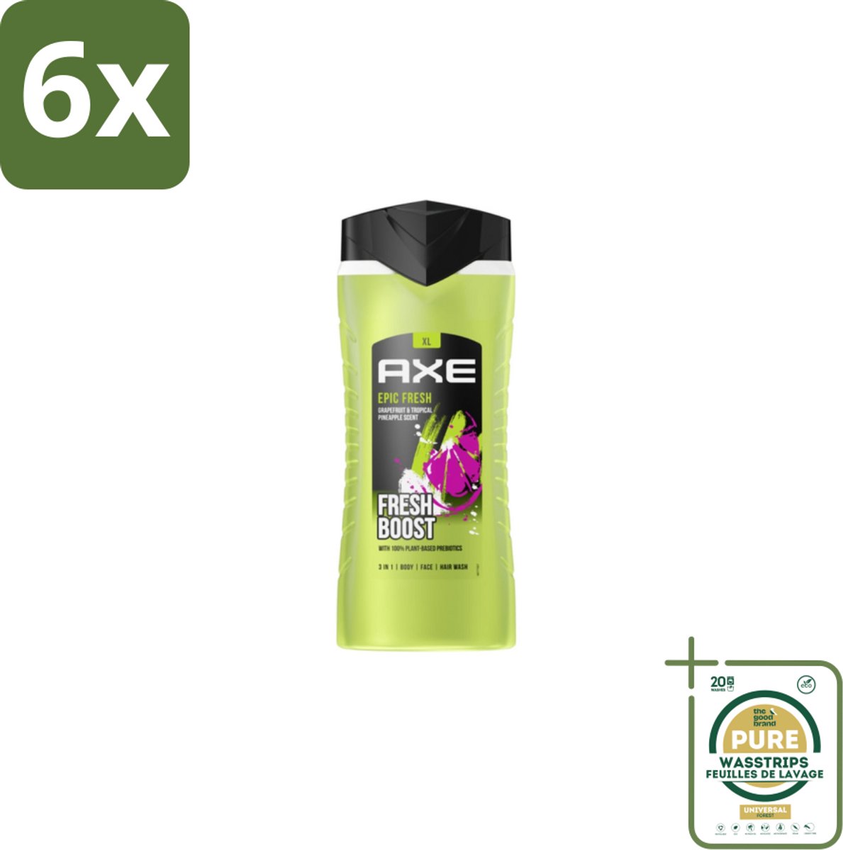 AXE – Douchegel – Epic Fresh Fresh Boost 3-in-1 – 400 ml - Voordeelverpakking - 6 stuks - Lichaam - Gezicht