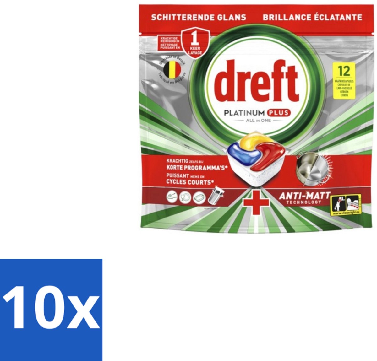 Dreft – Vaatwastabletten – Platinum Plus All-in-One – Lemon – 12 Tabletten - Bulkverpakking - 10 stuks