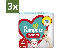 3 x Pampers – Luierbroekjes – Pants Maat 4 – 66 Luiers - Luier Broekje - Luier Voor Baby - Luier Voor Peuters - Actieve Baby - Droge Luier