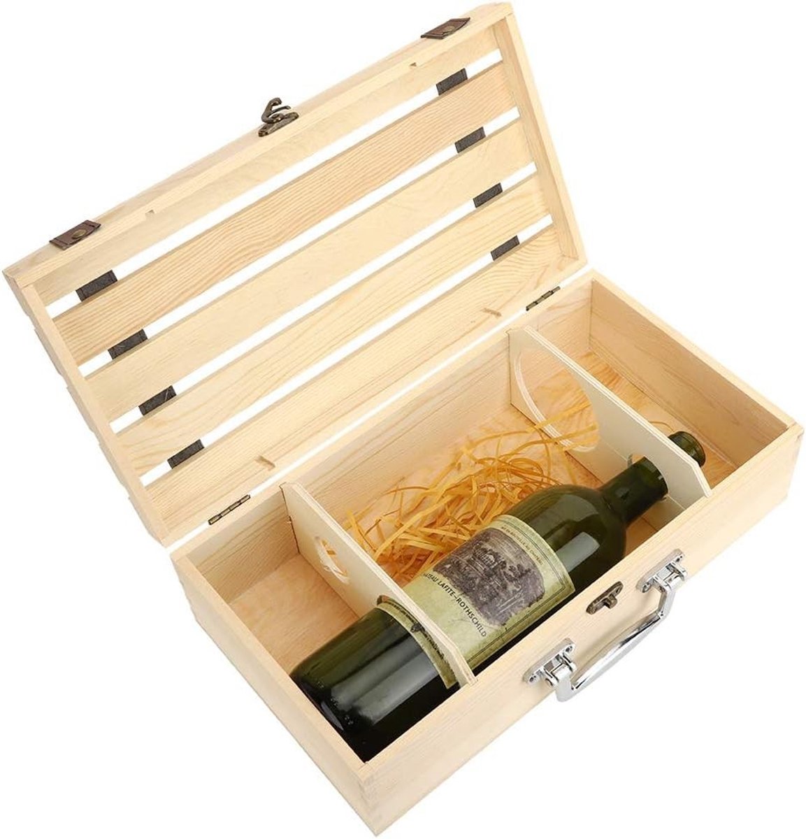 Elegante houten wijn geschenkdoos met draaghandvat voor twee flessen - Perfect voor elke gelegenheid