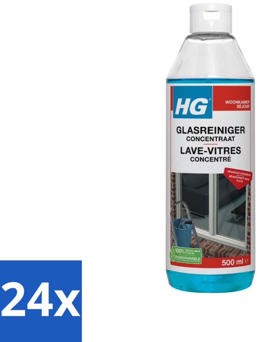 24 x HG Glasreiniger Concentraat 500 ml - Glasreiniger - Ramen Schoonmaken - Streeploos - HG Glasreiniger - Concentraat