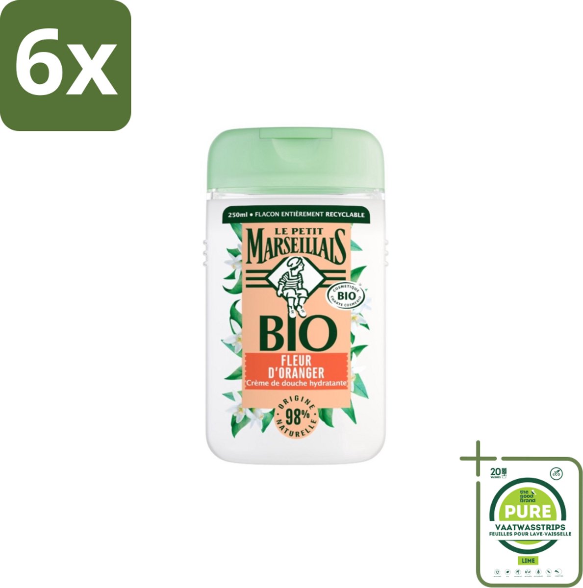 Le Petit Marseillais – Douchegel – Fleur d’Oranger – 250 ml - Voordeelverpakking - 6 stuks - Douchegel oranje bloesem - Oranje bloesem geur